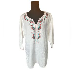 Tommy Bahama 100% Linen Embroidered Tunic Dress Cover Up Boho Coastal T27